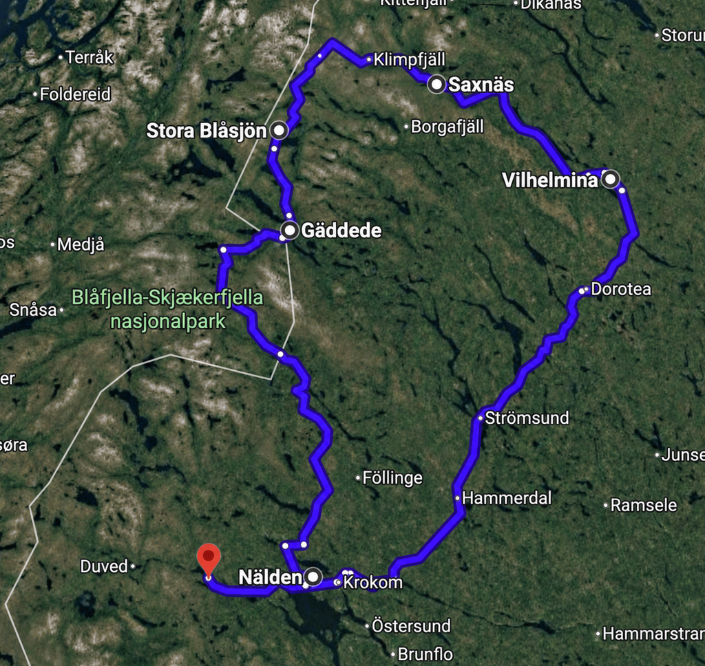 Map of the Wilderness Road via Norway with daily stages